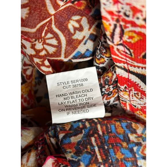 Figueroa Flower Tunic Blouse Womens Size XL Multi V-Neck Roll Tab 3/4 Sleeves - Picture 4 of 7